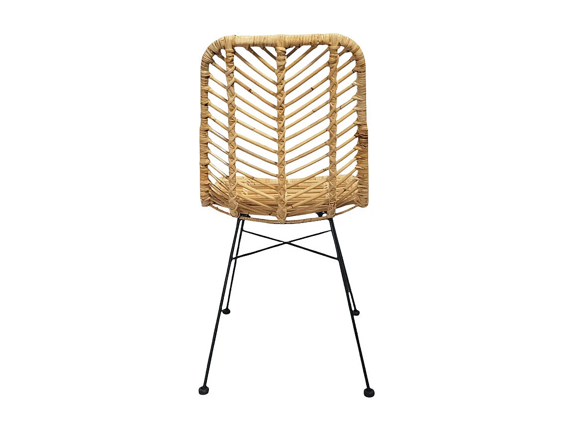 Chaise en rotin naturel tressé avec pieds métal noir – KANDY 2