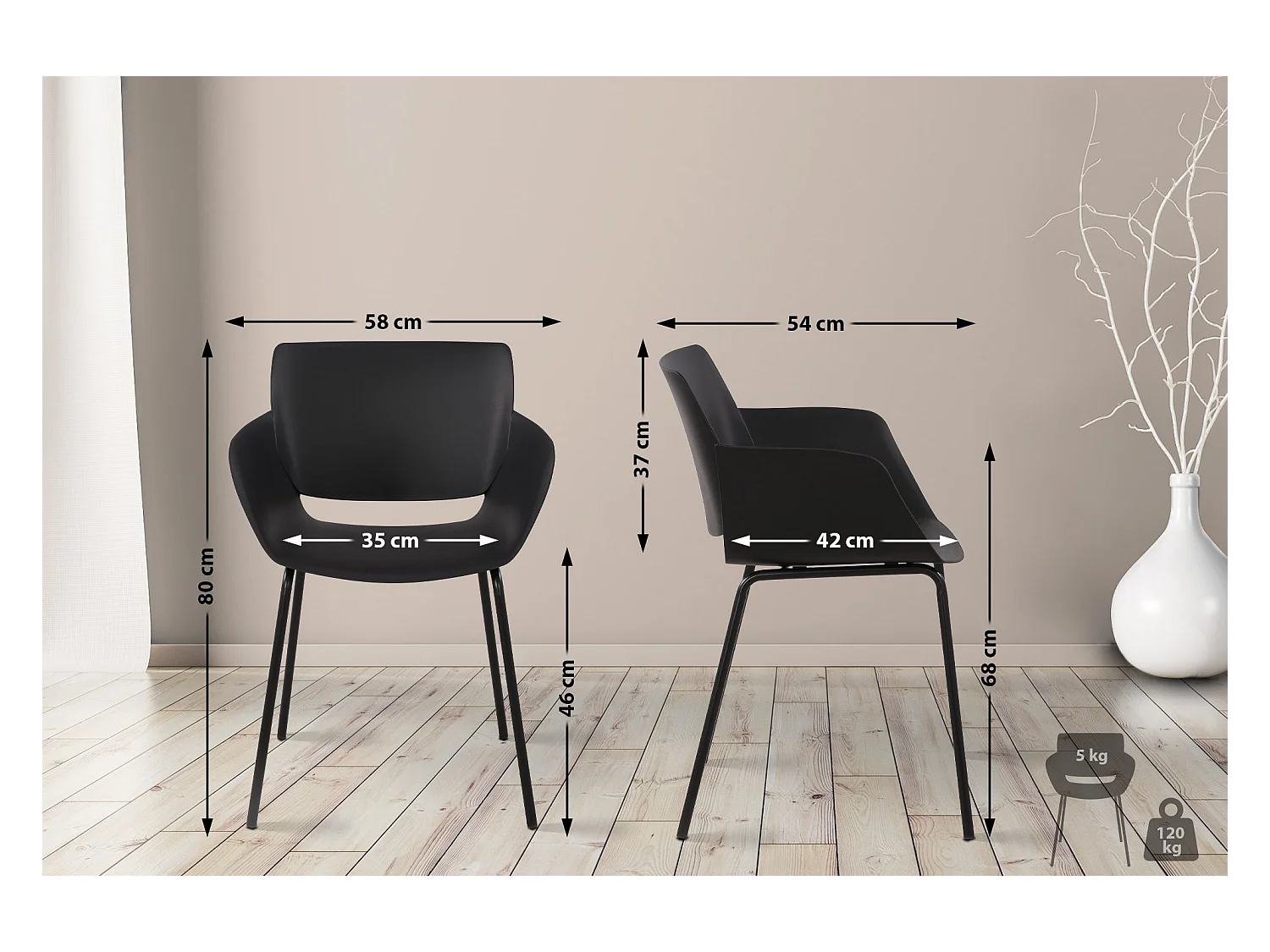 Lot de 2  chaise salle à manger - Plastique - Noir - Alpena