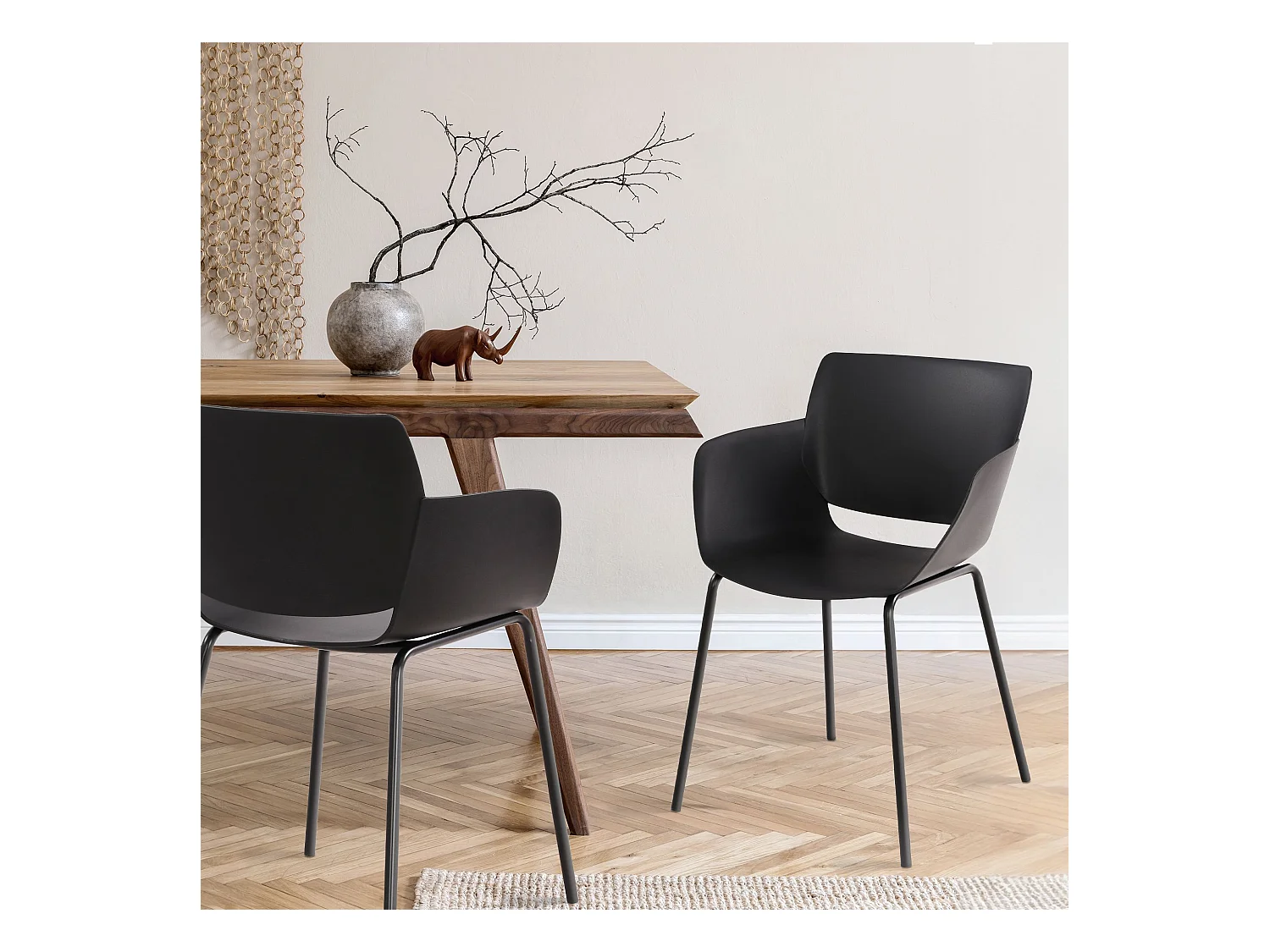 Lot de 2  chaise salle à manger - Plastique - Noir - Alpena