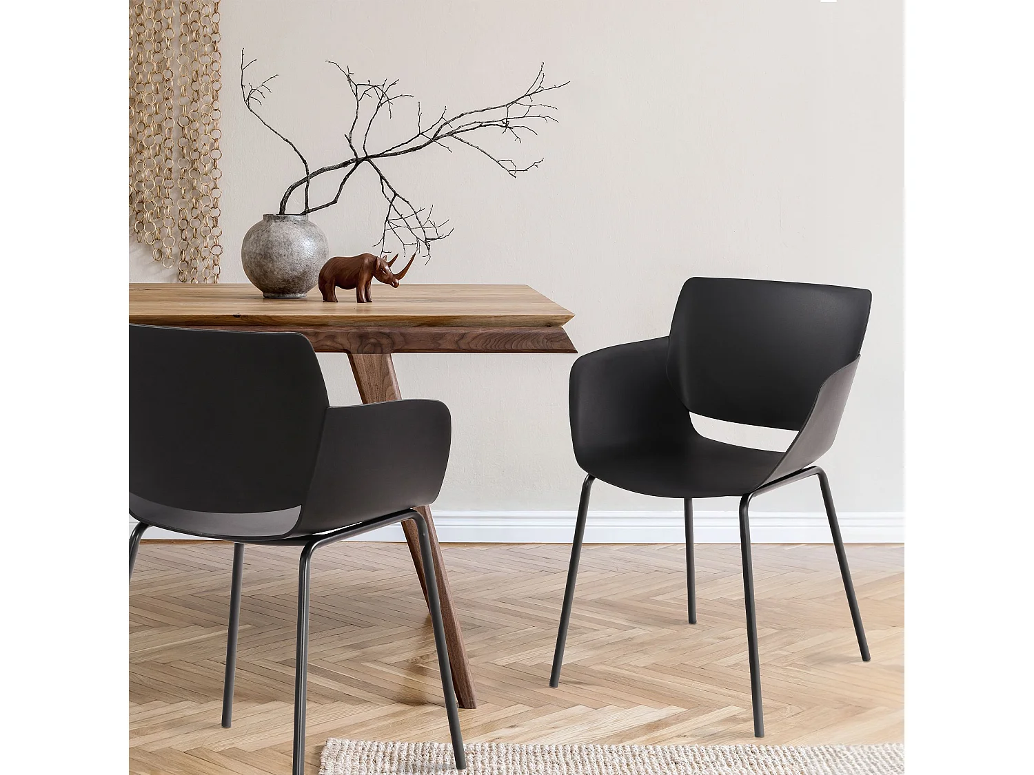 Lot de 2  chaise salle à manger - Plastique - Noir - Alpena