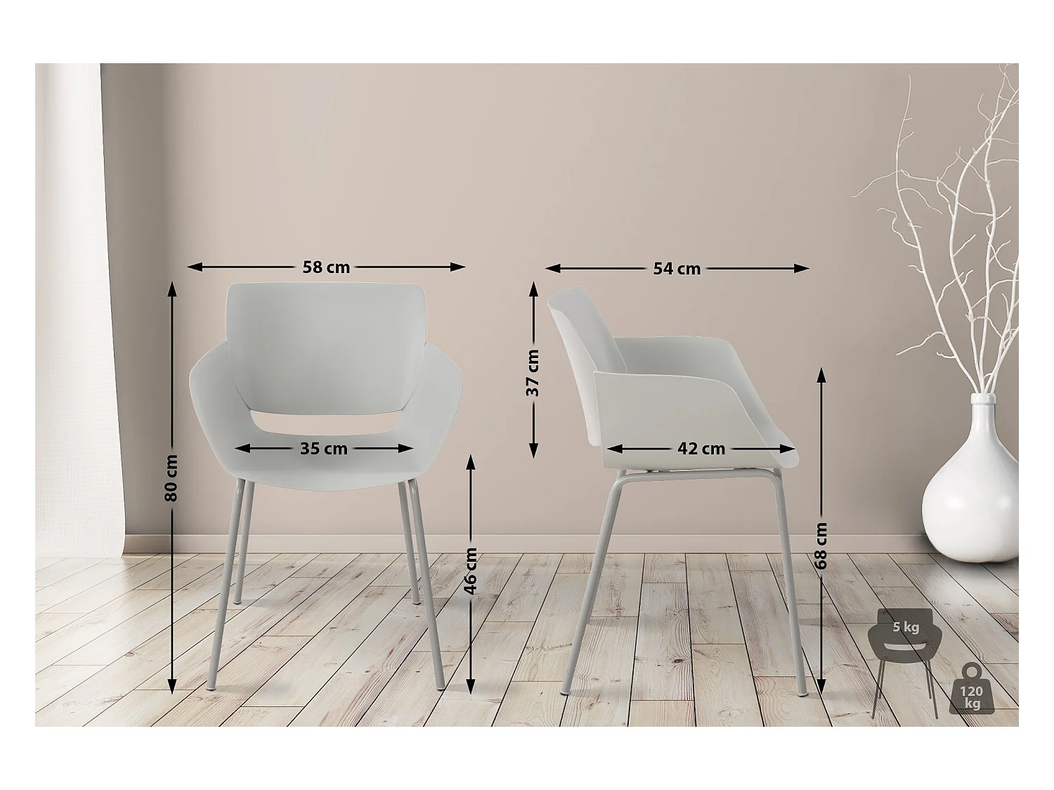 Lot de 2  chaise salle à manger - Plastique - Gris clair - Alpena