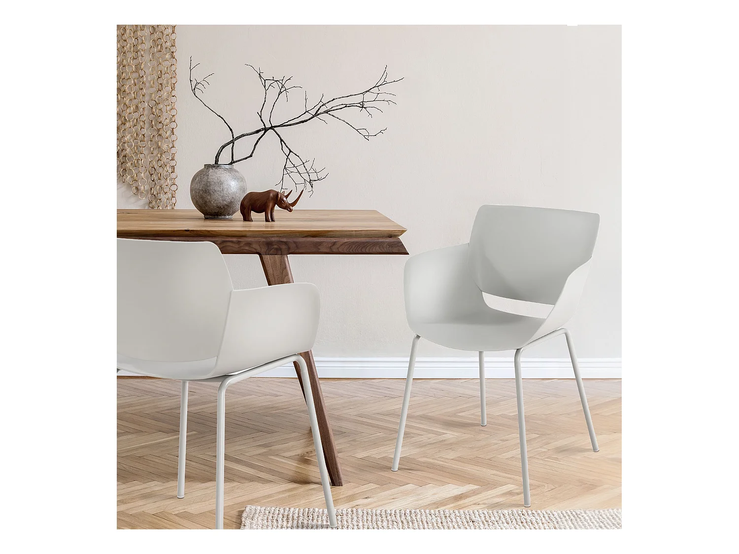 Lot de 2  chaise salle à manger - Plastique - Gris clair - Alpena