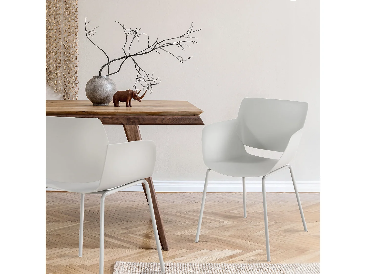 Lot de 2  chaise salle à manger - Plastique - Gris clair - Alpena