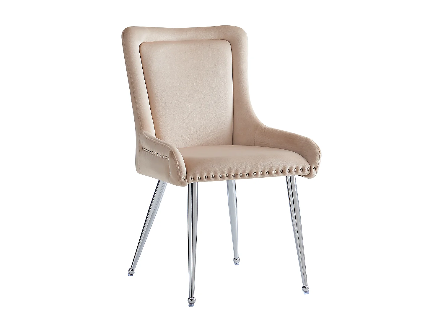 Conjunto de 2 cadeiras de cozinha, tecido de veludo, pernas de metal prateado, bege