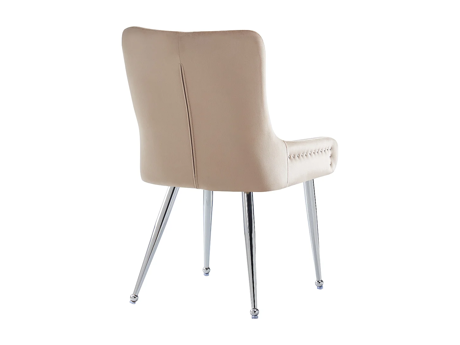 Conjunto de 2 cadeiras de cozinha, tecido de veludo, pernas de metal prateado, bege