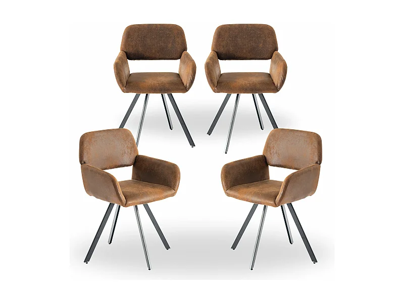 URBAN MEUBLE Lot de 4 chaises de salle à manger vintage pivotant tissu suède marron