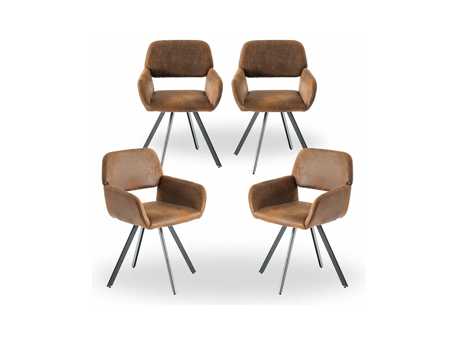 URBAN MEUBLE Lot de 4 chaises de salle à manger vintage pivotant tissu suède marron