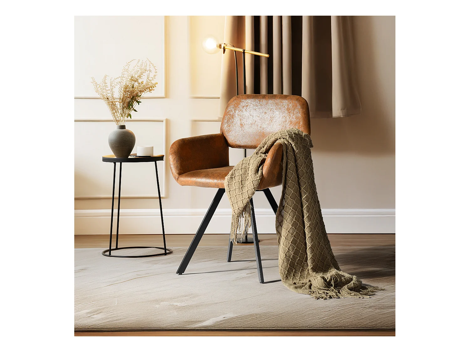 URBAN MEUBLE Lot de 4 chaises de salle à manger vintage pivotant tissu suède marron