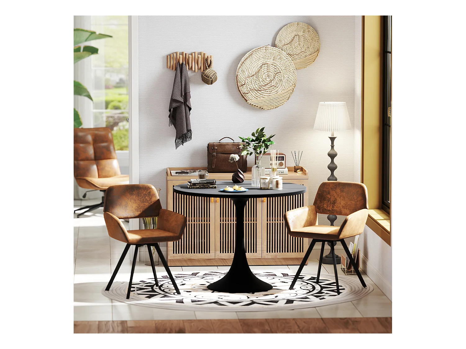 URBAN MEUBLE Lot de 4 chaises de salle à manger vintage pivotant tissu suède marron