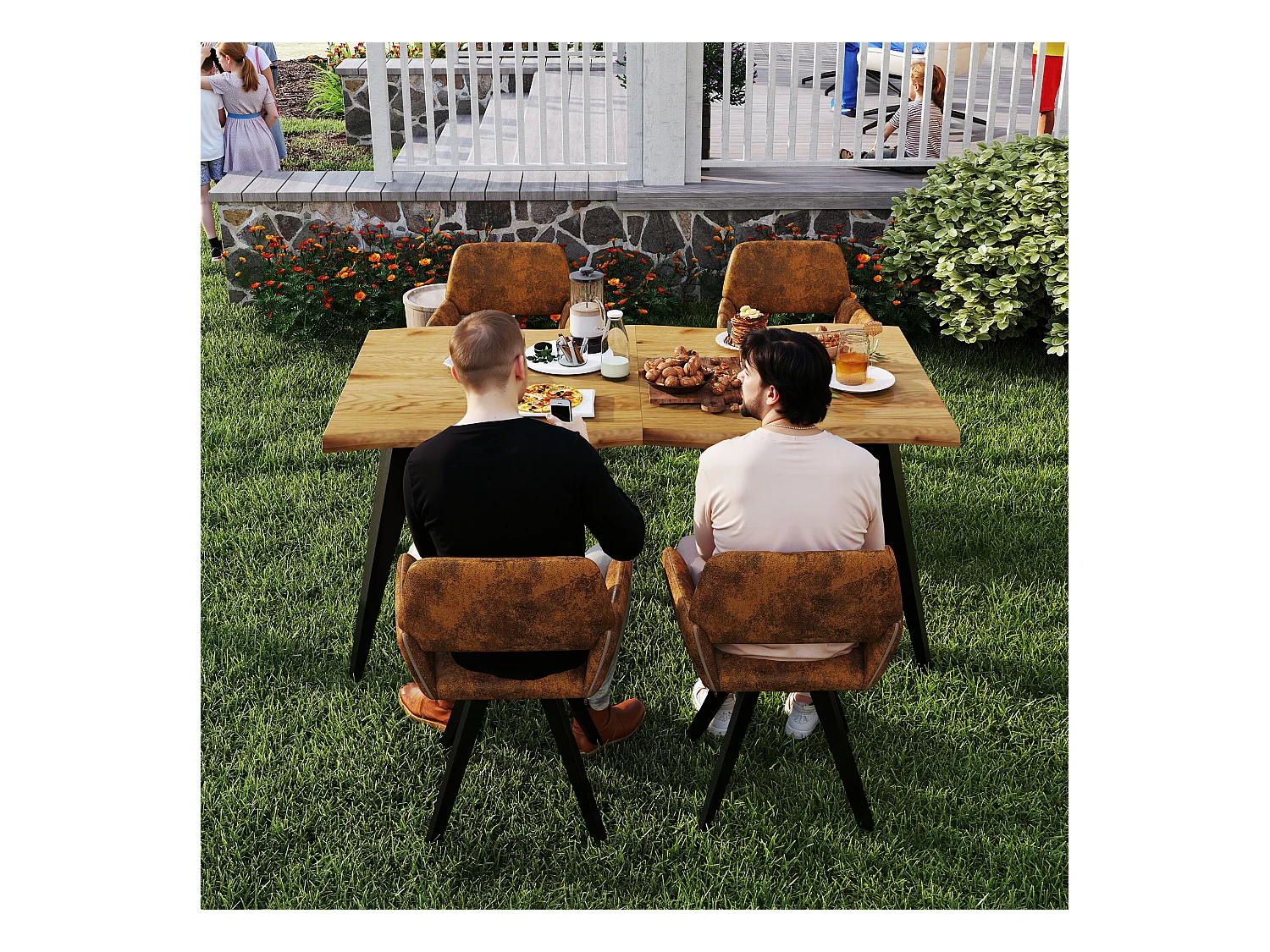 URBAN MEUBLE Lot de 4 chaises de salle à manger vintage pivotant tissu suède marron