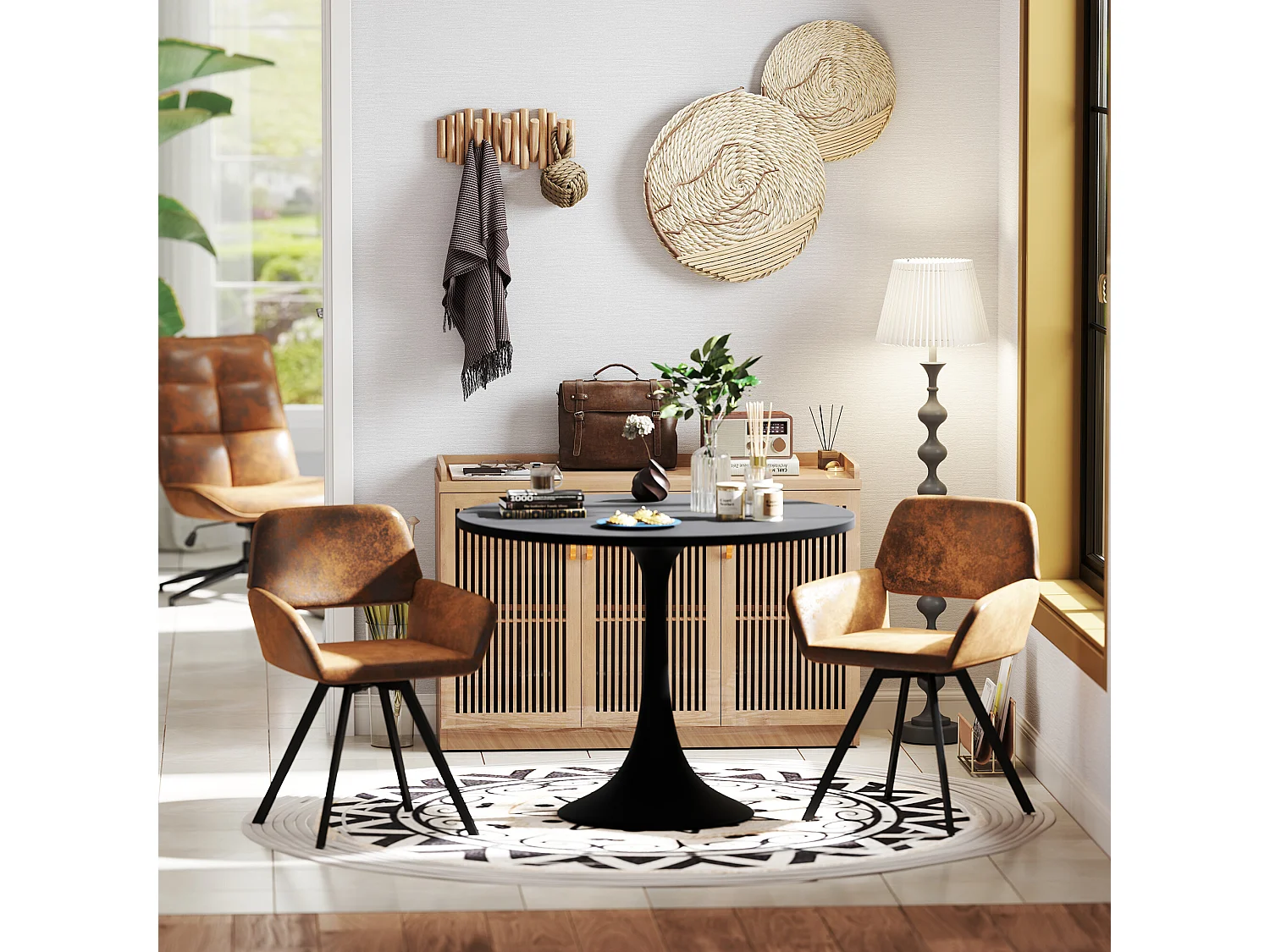 URBAN MEUBLE Lot de 4 chaises de salle à manger vintage pivotant tissu suède marron