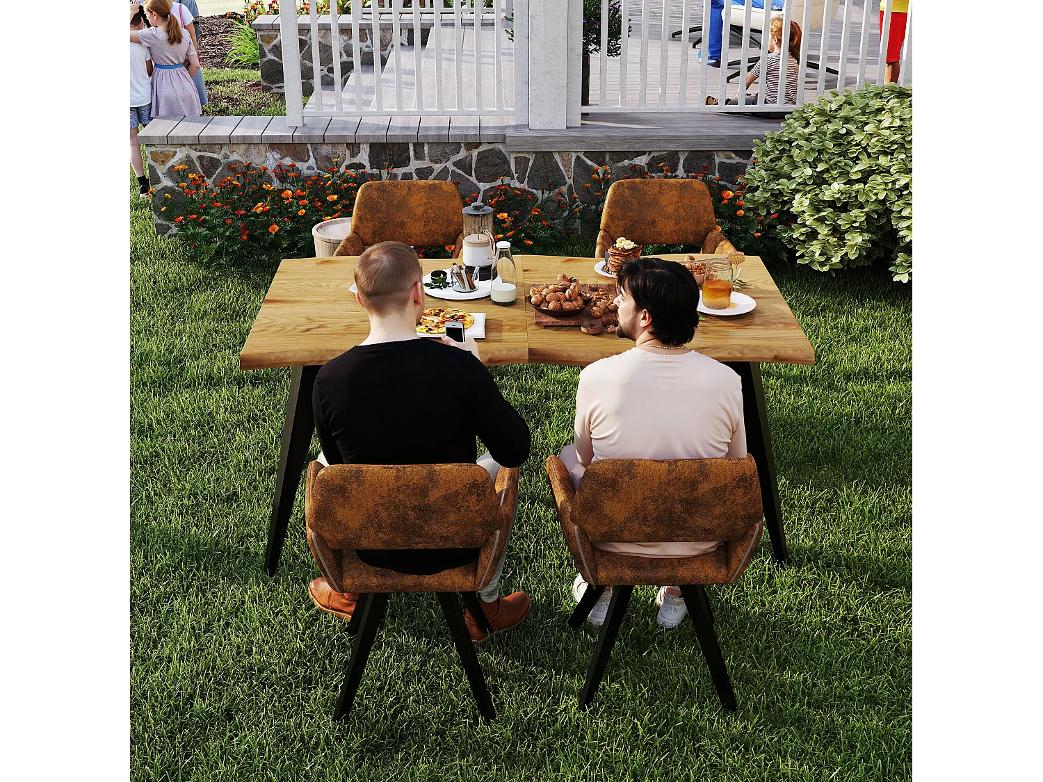 URBAN MEUBLE Lot de 4 chaises de salle à manger vintage pivotant tissu suède marron