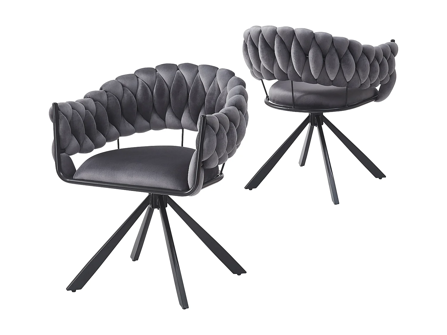 Set van 2 eetkamerstoelen - 64 x 54 x 77 cm - kaptafelstoel - verstelbare klauwpoten - fluweel - grijs