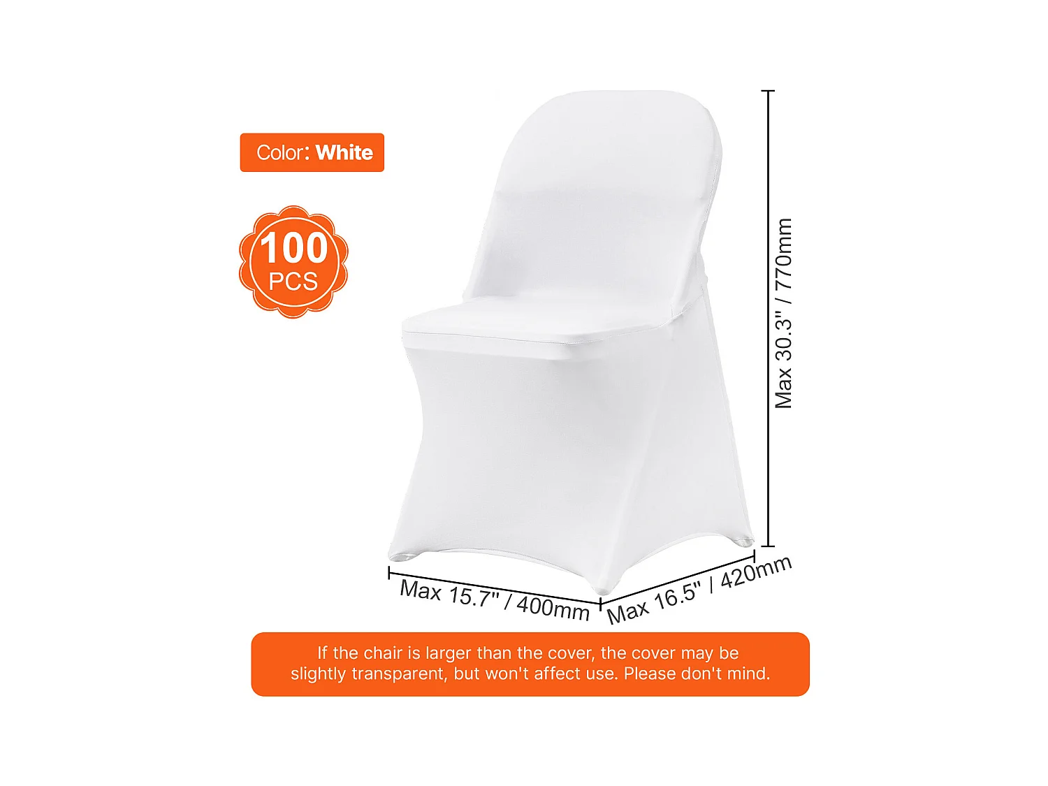 Housses de Chaises Pliantes en Élasthanne Extensible Blanc SucceBuy, Lot de 100 pour Salle à Manger de Mariage