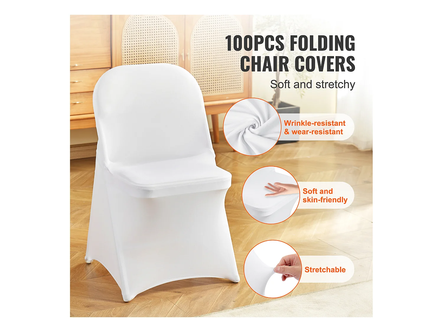 Housses de Chaises Pliantes en Élasthanne Extensible Blanc SucceBuy, Lot de 100 pour Salle à Manger de Mariage