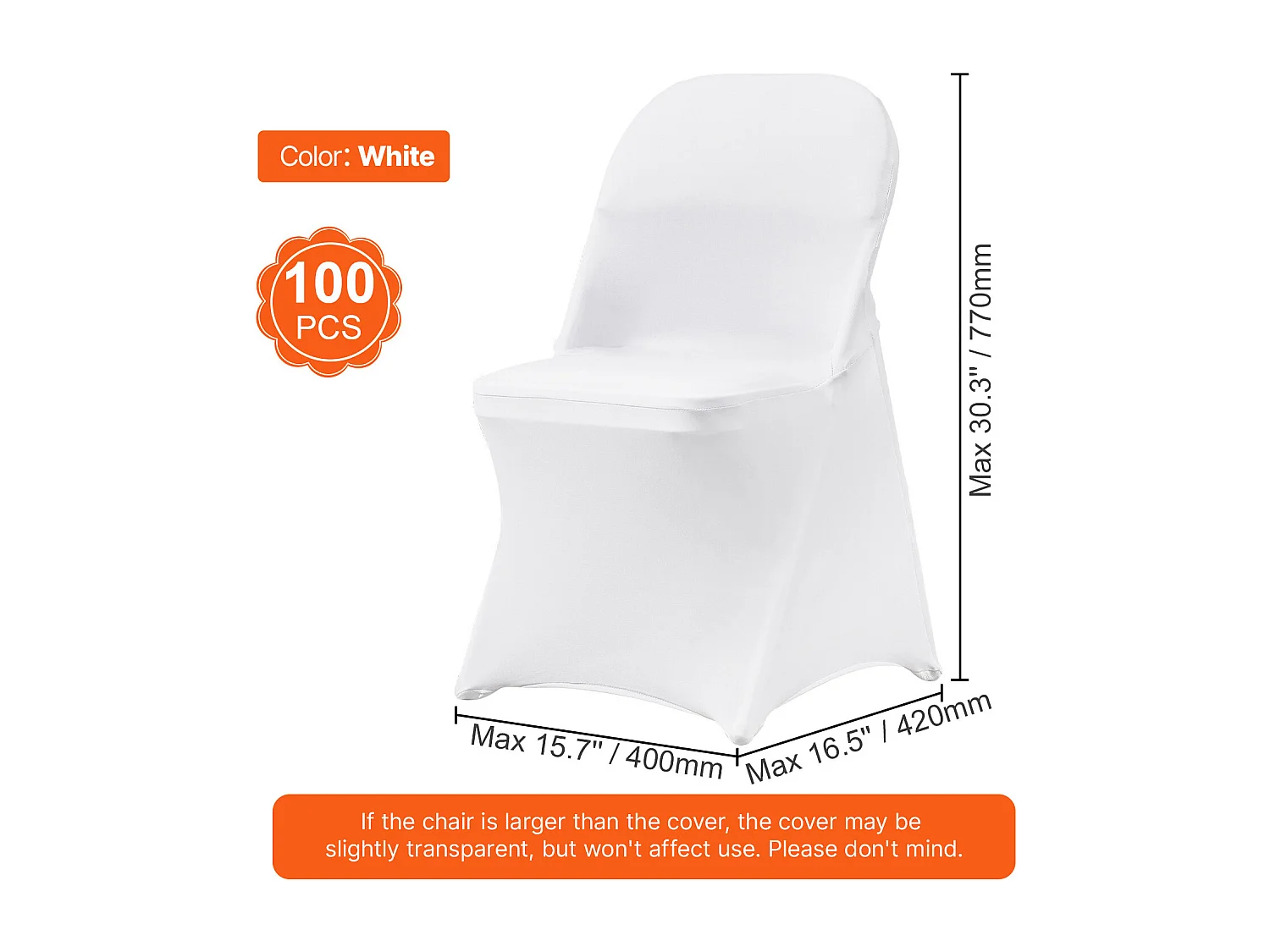 Housses de Chaises Pliantes en Élasthanne Extensible Blanc SucceBuy, Lot de 100 pour Salle à Manger de Mariage