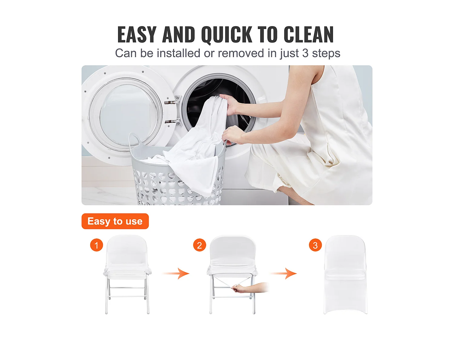 Housses de Chaises Pliantes en Élasthanne Extensible Blanc SucceBuy, Lot de 100 pour Salle à Manger de Mariage