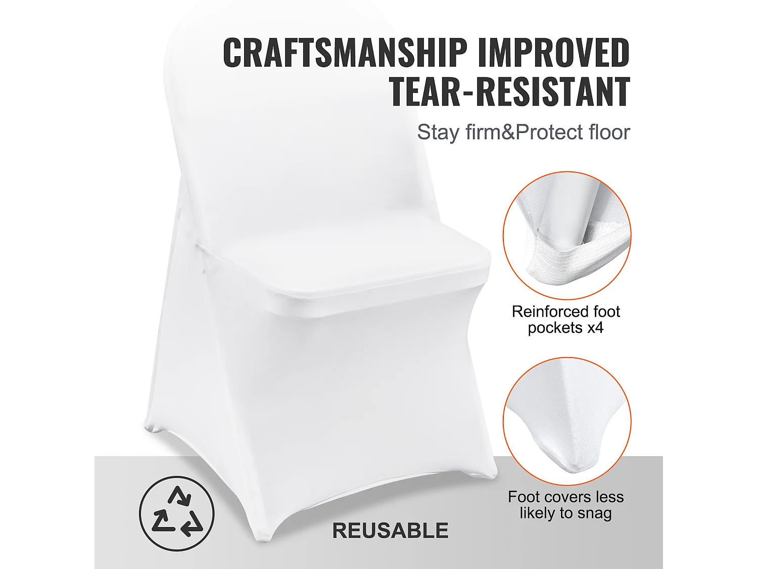 Housses de Chaises Pliantes en Élasthanne Extensible Blanc SucceBuy, Lot de 100 pour Salle à Manger de Mariage