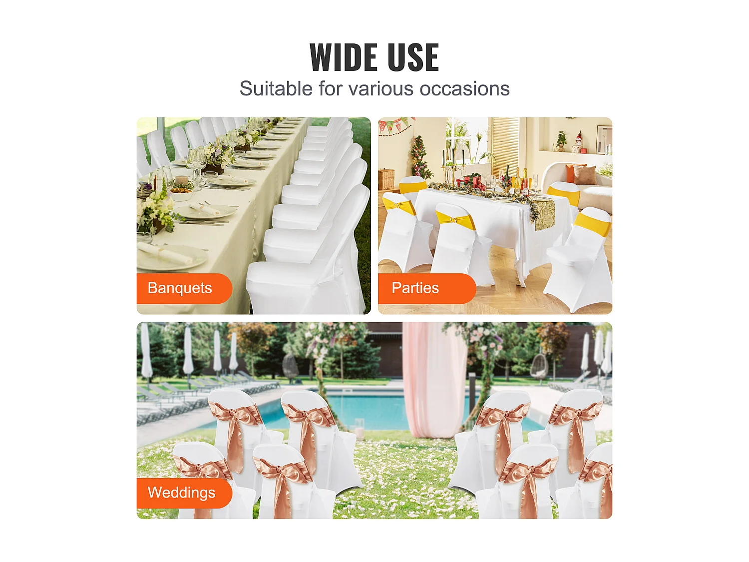 Housses de Chaises Pliantes en Élasthanne Extensible Blanc SucceBuy, Lot de 100 pour Salle à Manger de Mariage