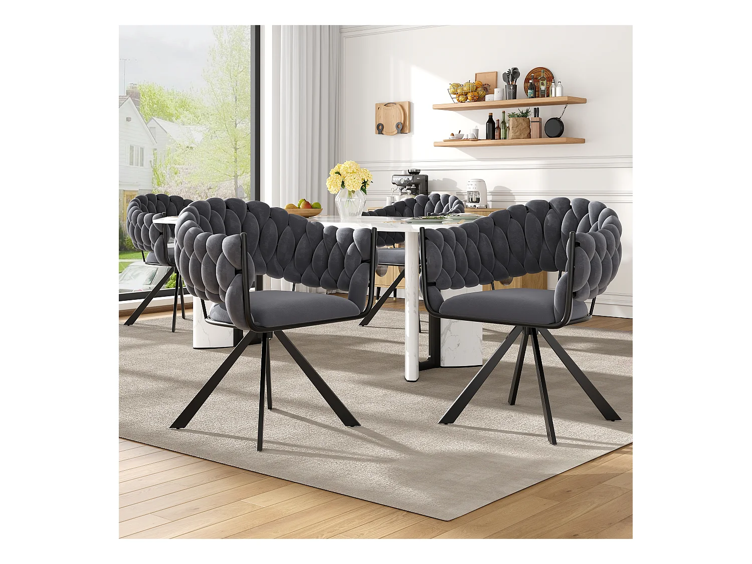 Lot de 4 chaises de salle à manger - 64 x 54 x 77 cm cm - chaise de coiffeuse - pieds de griffe réglables - velours - gris