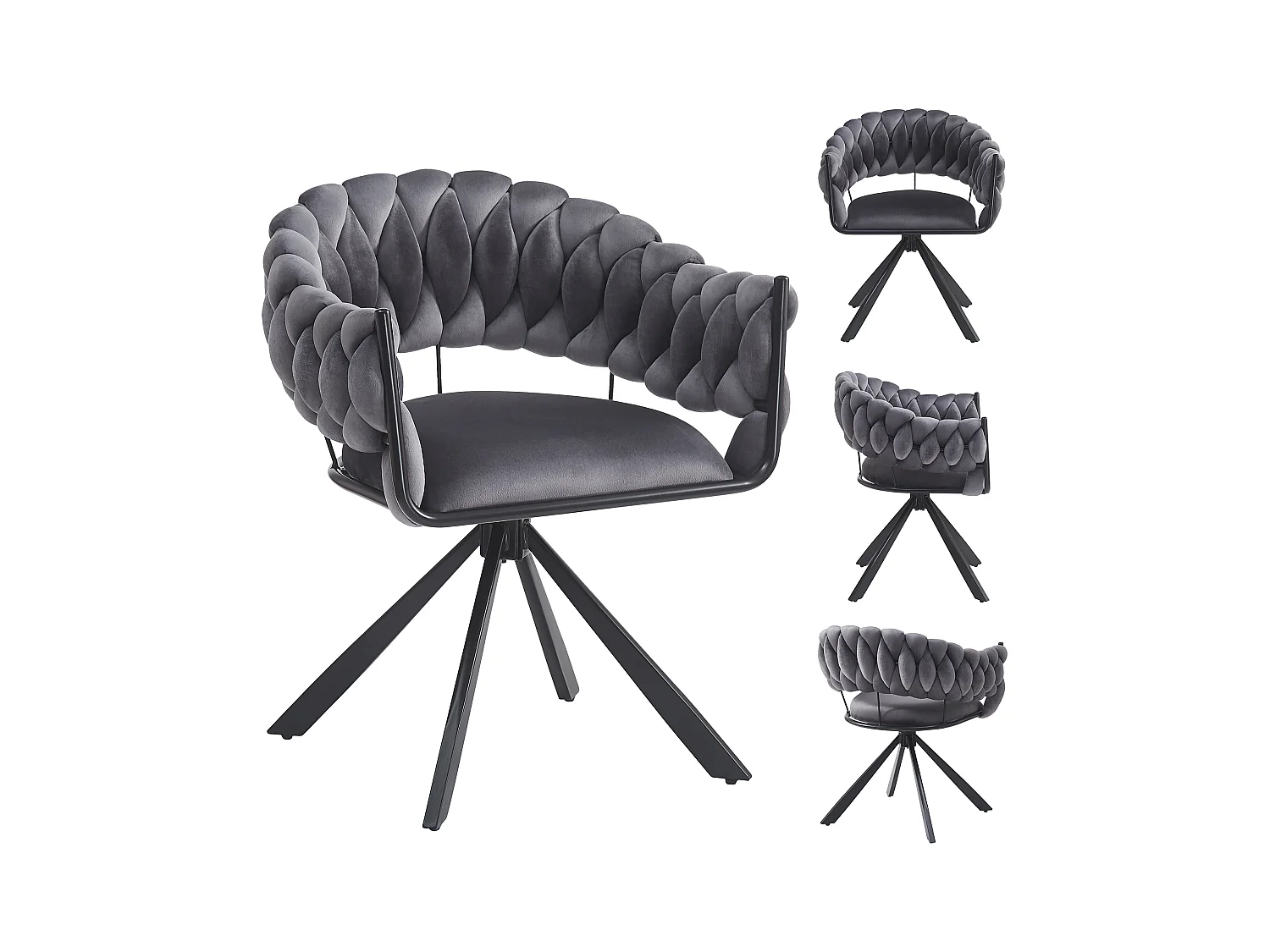 Lot de 4 chaises de salle à manger - 64 x 54 x 77 cm cm - chaise de coiffeuse - pieds de griffe réglables - velours - gris