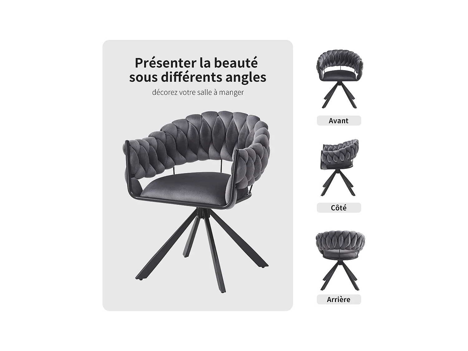 Lot de 4 chaises de salle à manger - 64 x 54 x 77 cm cm - chaise de coiffeuse - pieds de griffe réglables - velours - gris