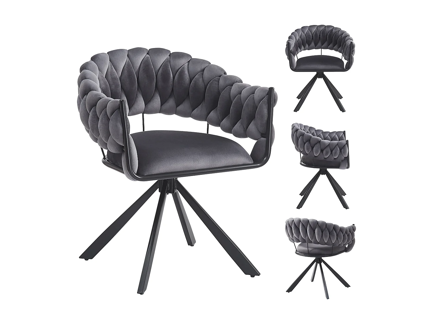 Lot de 4 chaises de salle à manger - 64 x 54 x 77 cm cm - chaise de coiffeuse - pieds de griffe réglables - velours - gris