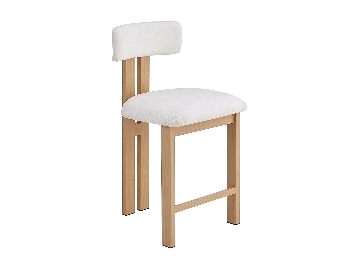 Lot de 2 chaises de cuisine, tissu en polaire, pieds fer en placage woodgrain, blanc - 51x50x96.5cm