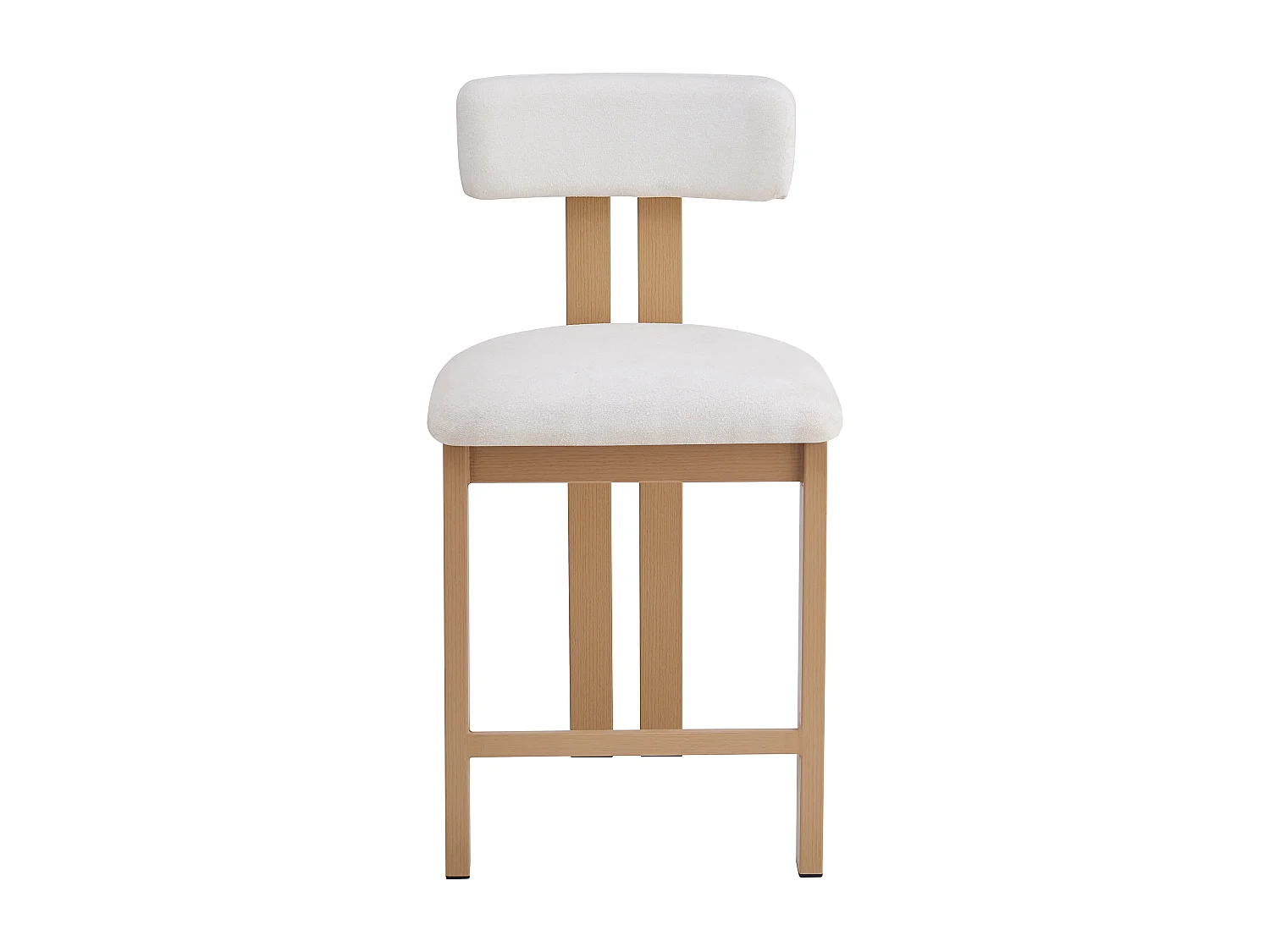 Lot de 2 chaises de cuisine, tissu en polaire, pieds fer en placage woodgrain, blanc - 51x50x96.5cm