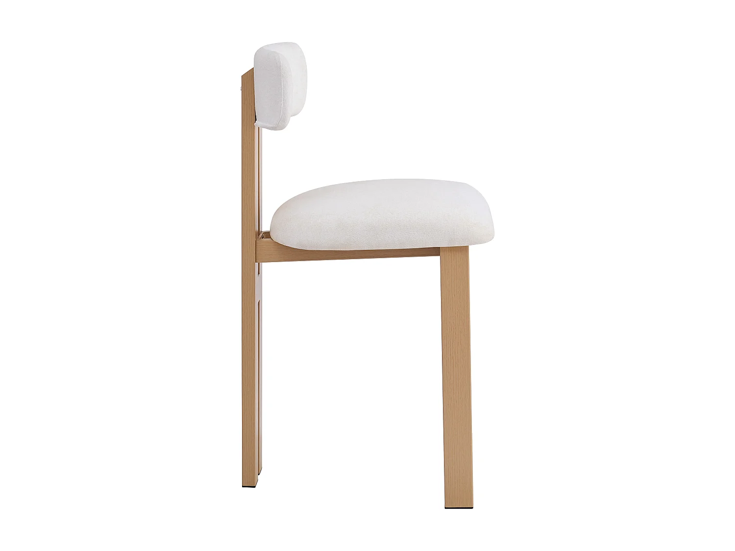 Lot de 2 chaises de cuisine, tissu en polaire, pieds fer en placage woodgrain, blanc - 51x50x96.5cm