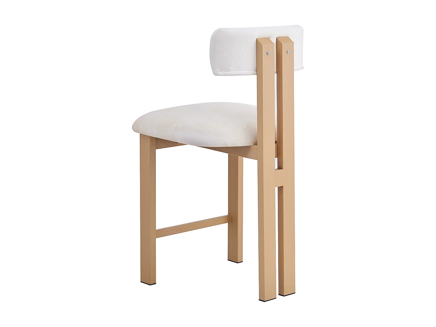 Lot de 2 chaises de cuisine, tissu en polaire, pieds fer en placage woodgrain, blanc - 51x50x96.5cm