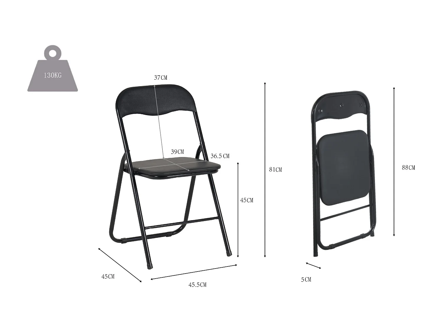 Hooma - Lot de 6 chaises pliantes d'intérieur et confortables en PVC