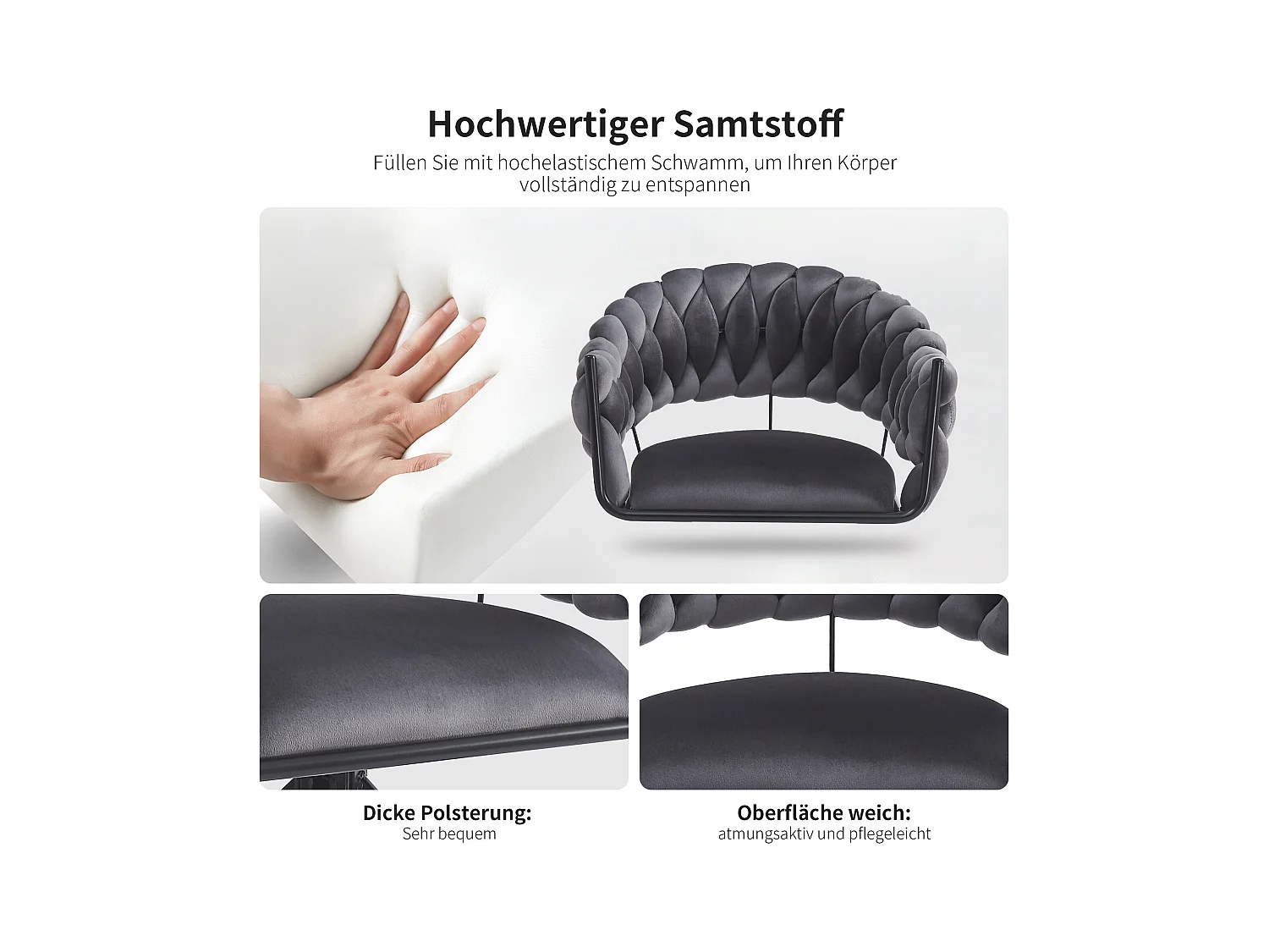 Set di 6 sedie da pranzo - 64 x 54 x 77 cm - sedia da toeletta - piedini regolabili - velluto - grigio