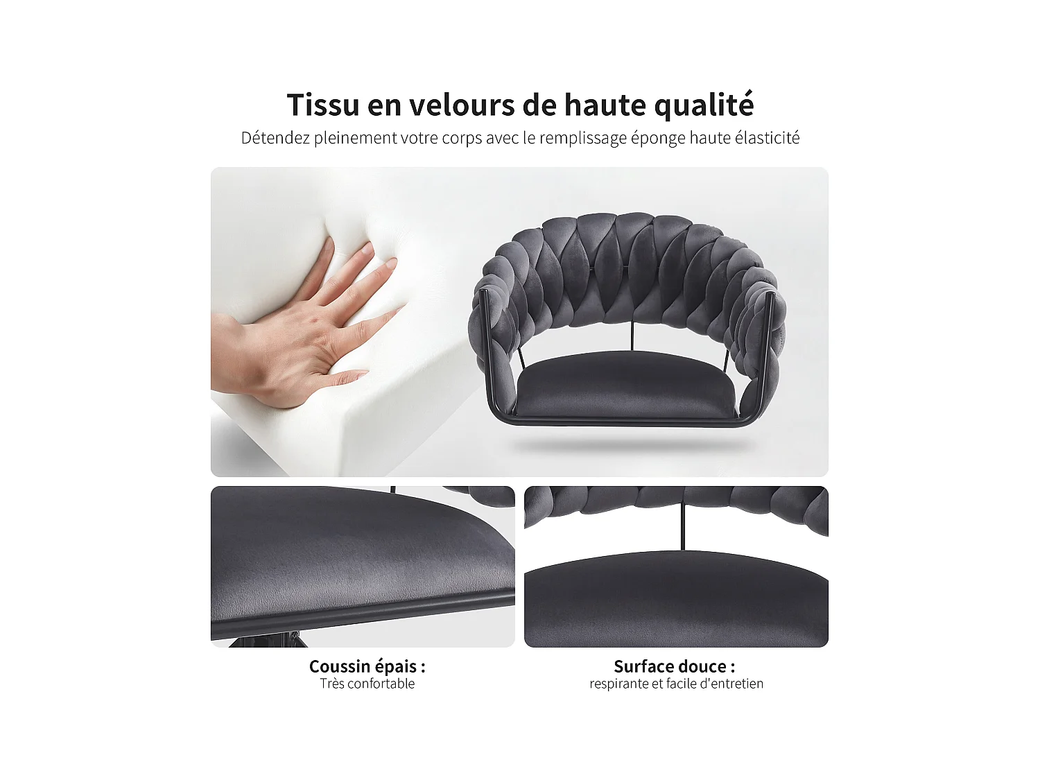 Lot de 6 chaises de salle à manger - 64 x 54 x 77 cm cm - chaise de coiffeuse - pieds de griffe réglables - velours - gris