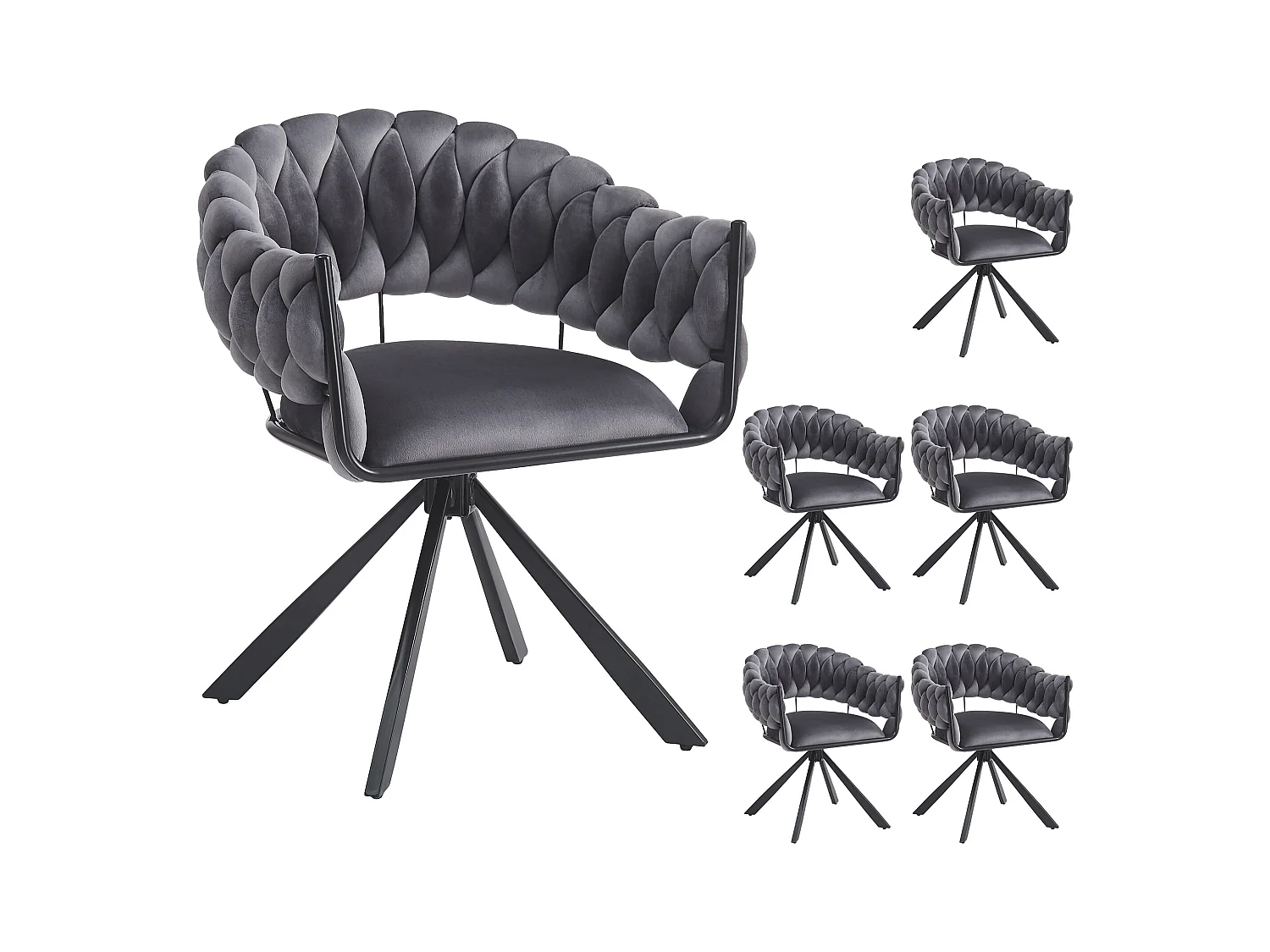 Lot de 6 chaises de salle à manger - 64 x 54 x 77 cm cm - chaise de coiffeuse - pieds de griffe réglables - velours - gris