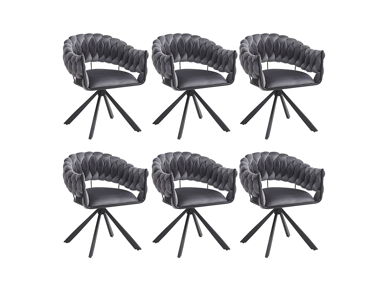 Lot de 6 chaises de salle à manger - 64 x 54 x 77 cm cm - chaise de coiffeuse - pieds de griffe réglables - velours - gris