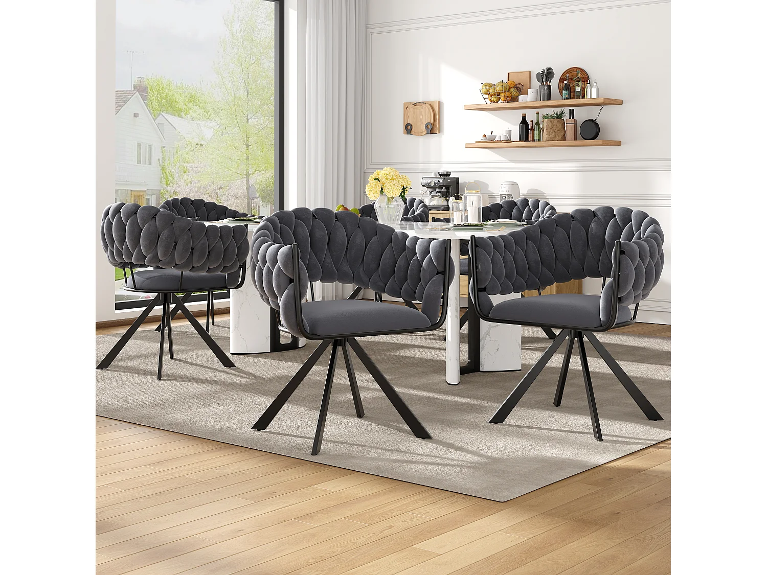 Lot de 6 chaises de salle à manger - 64 x 54 x 77 cm cm - chaise de coiffeuse - pieds de griffe réglables - velours - gris