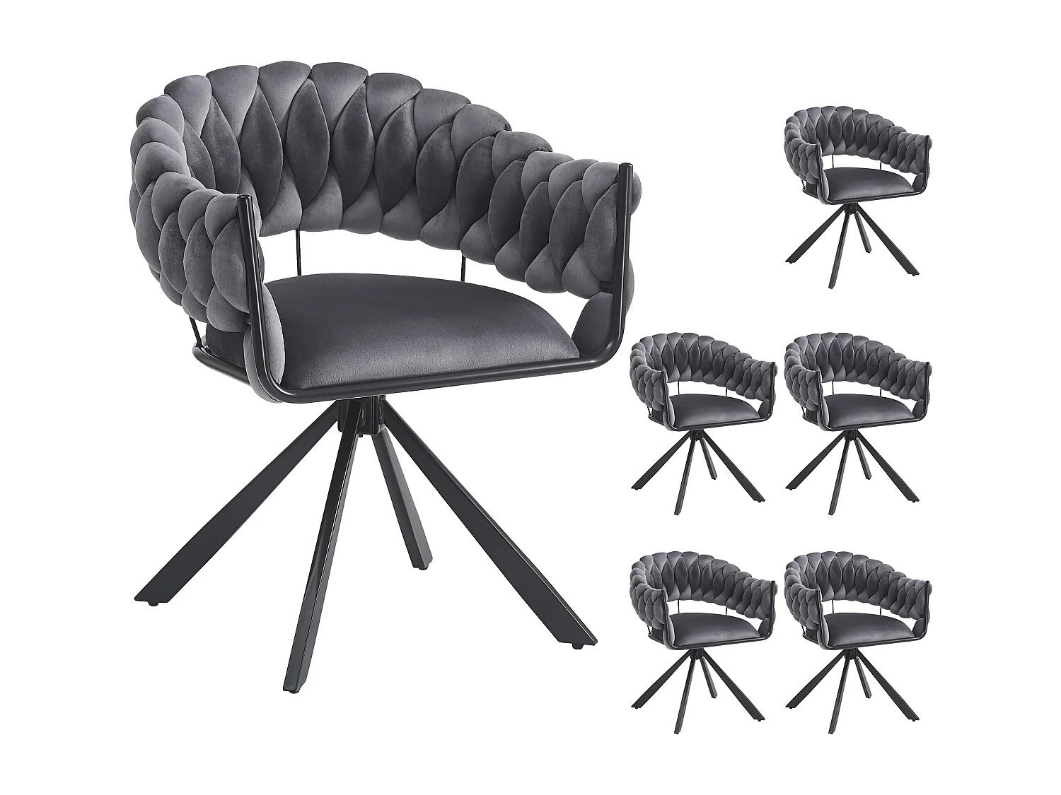 Lot de 6 chaises de salle à manger - 64 x 54 x 77 cm cm - chaise de coiffeuse - pieds de griffe réglables - velours - gris