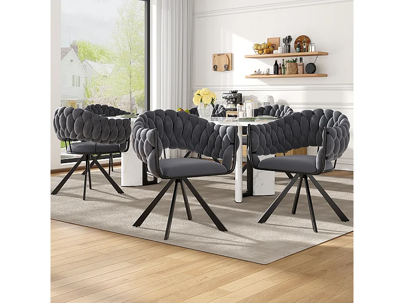 Lot de 6 chaises de salle à manger - 64 x 54 x 77 cm cm - chaise de coiffeuse - pieds de griffe réglables - velours - gris