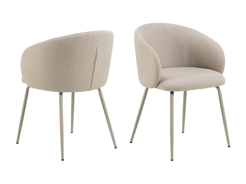 Vako - Lot de 2 fauteuils de table en tissu pieds beiges - Beige