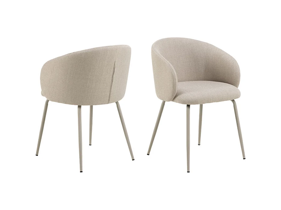 Vako - Lot de 2 fauteuils de table en tissu pieds beiges - Beige