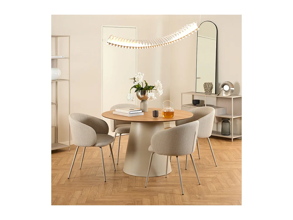 Vako - Lot de 2 fauteuils de table en tissu pieds beiges - Beige