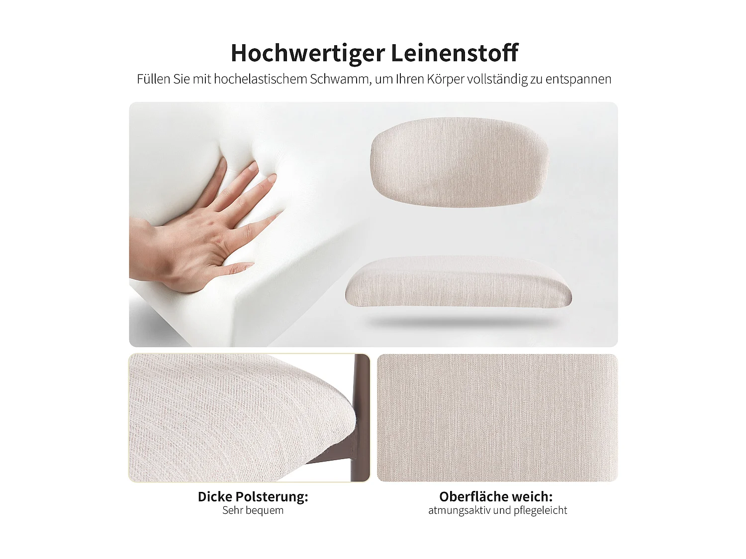 Lot de 6 chaises de salle à manger - 57 x 60 x 81 cm cm - chaise de maquillage - pieds dorés réglables - lin - beige