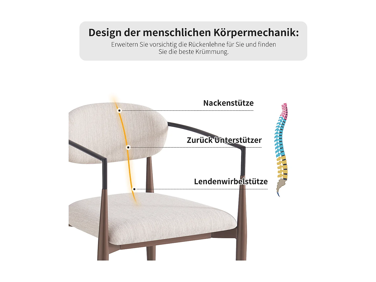 Lot de 6 chaises de salle à manger - 57 x 60 x 81 cm cm - chaise de maquillage - pieds dorés réglables - lin - beige