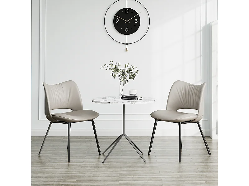 2er-Set Esszimmerstühle aus Kunstleder im Mid-Century-Stil, mit weichem Kissen und Metallbeinen, ideal für Wohnzimmer und Esszimmer, Sandfarbe (2)