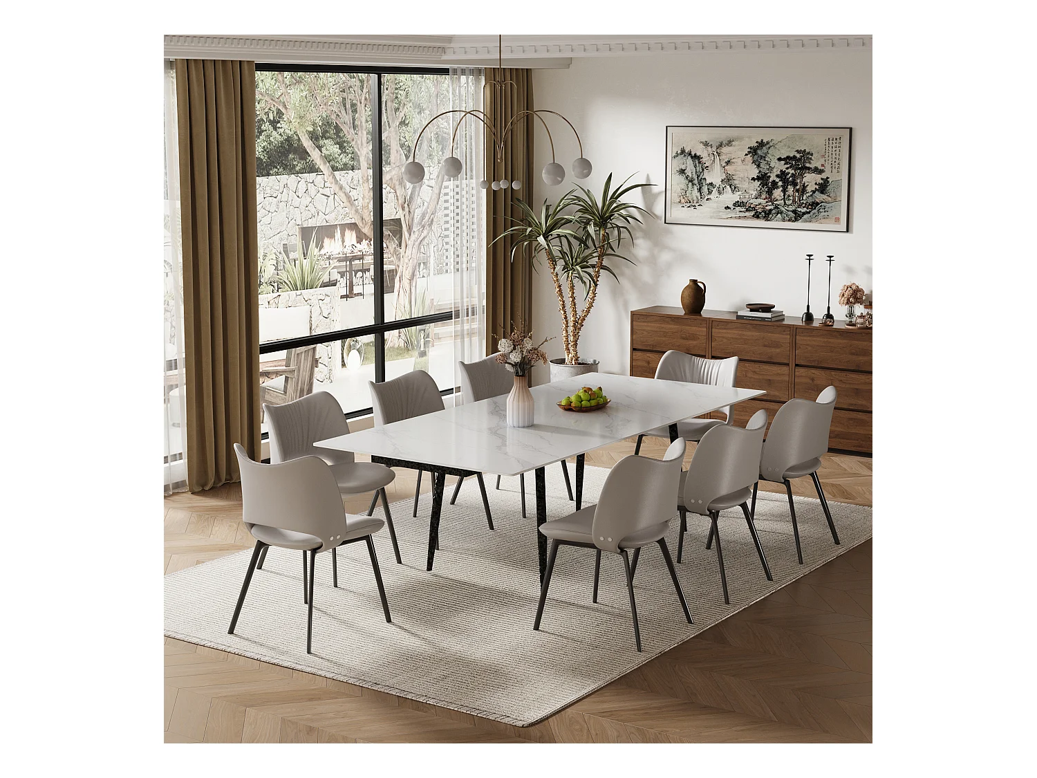 Set de 2 chaises de salle à manger en simili cuir Mid-Century, avec coussin doux et pieds en métal, idéales pour le salon et la salle à manger, couleur sable (2)