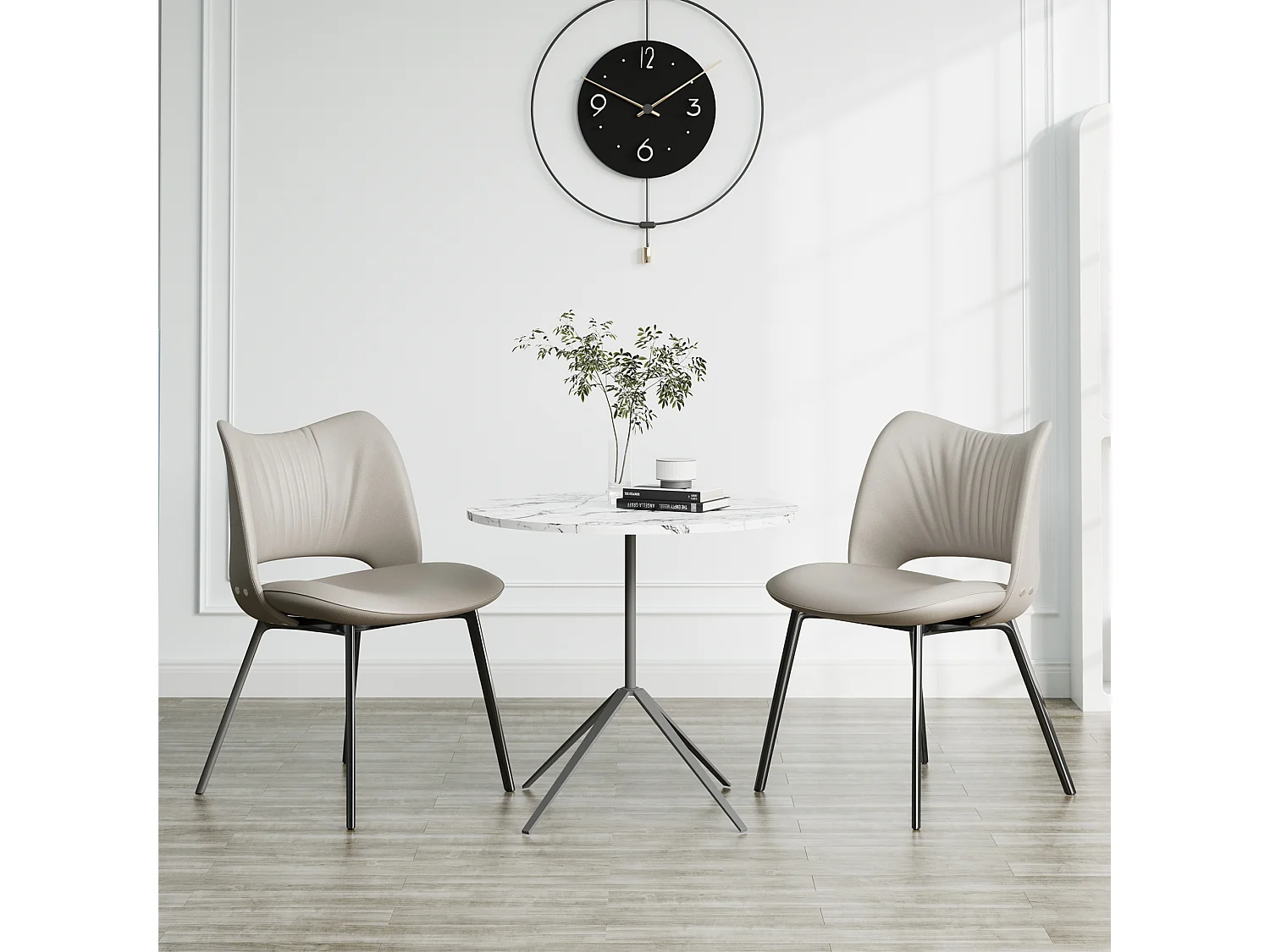 Set de 2 chaises de salle à manger en simili cuir Mid-Century, avec coussin doux et pieds en métal, idéales pour le salon et la salle à manger, couleur sable (2)