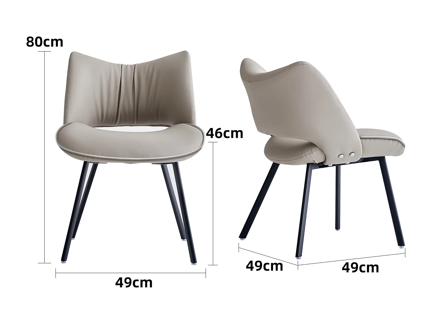 Set de 2 chaises de salle à manger en simili cuir Mid-Century, avec coussin doux et pieds en métal, idéales pour le salon et la salle à manger, couleur sable (2)