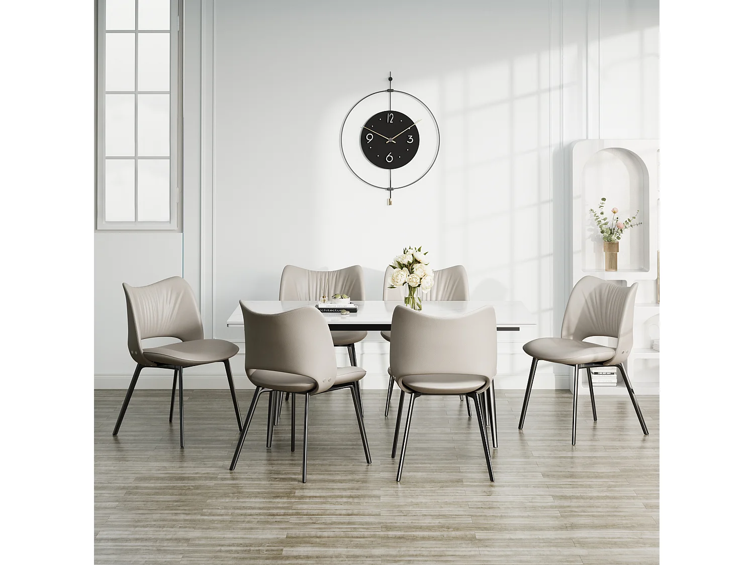 Set de 2 chaises de salle à manger en simili cuir Mid-Century, avec coussin doux et pieds en métal, idéales pour le salon et la salle à manger, couleur sable (2)