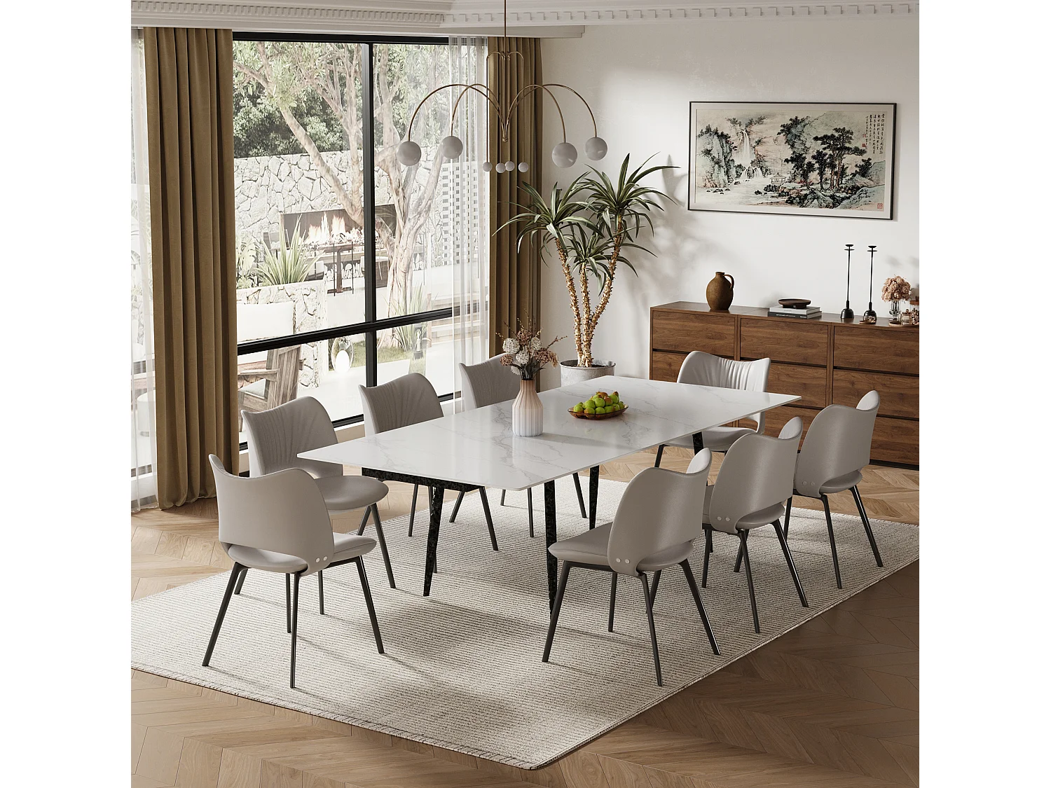 Set de 2 chaises de salle à manger en simili cuir Mid-Century, avec coussin doux et pieds en métal, idéales pour le salon et la salle à manger, couleur sable (2)